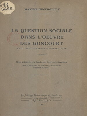 cover image of La question sociale dans l'œuvre des Goncourt